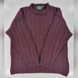 Doogan Donegal Sweater Mens XL Deep Red Wool Knit Ireland Aran Fisherman VTG